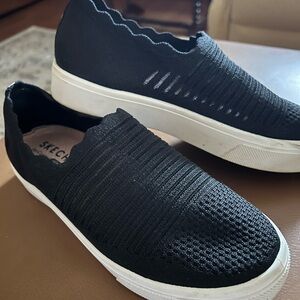 Skechers Women's Black Knit Slip-On Sneakers with White Sole